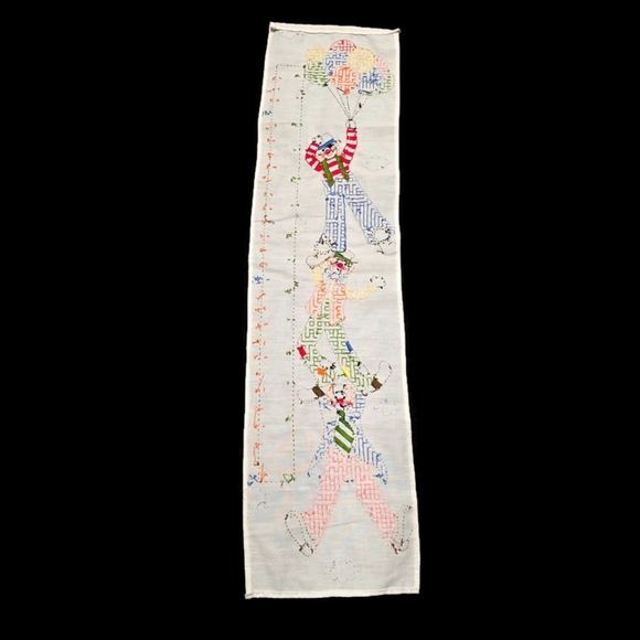 Hand Embroidered Colorful Clown Kids Growth Chart Wall Hanging 4ft Nursery - Picture 2 of 9